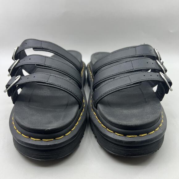 Dr Martens Blaire Slide Shoes Womens Size 9 Black Triple Buckle Platform Sandals - Picture 2 of 8